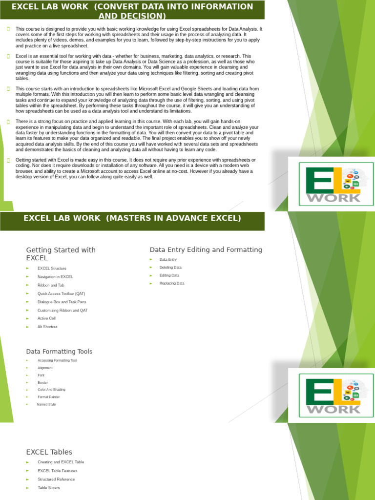 Excel Data Analysis Course Overview | PDF | Microsoft Excel | Spreadsheet