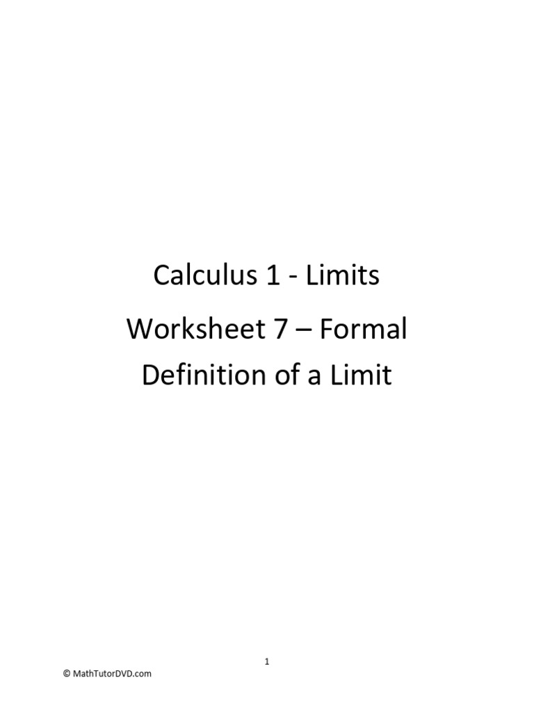 Formal Limit Definition Worksheet | PDF | Functions And Mappings ...