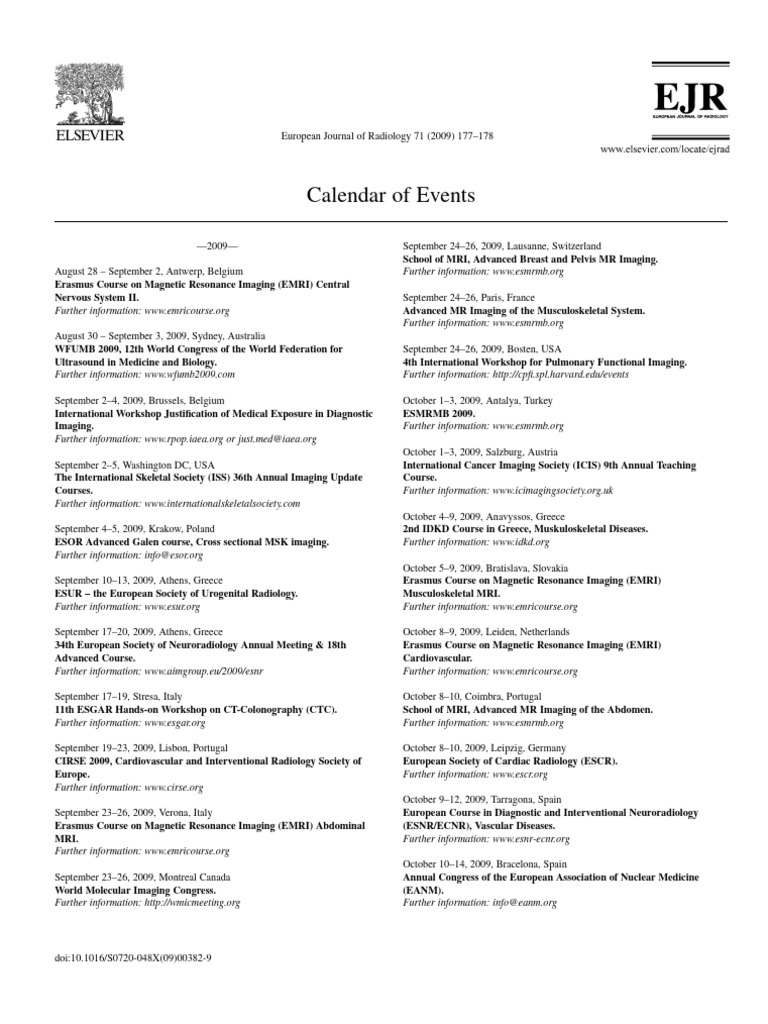 2009-2010 Radiology Course Calendar | PDF | Medical Imaging | Magnetic ...