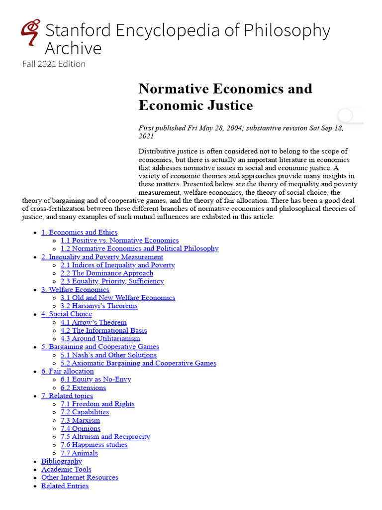Recom - Normative Economics and Economic Justice (Stanford Encyclopedia ...