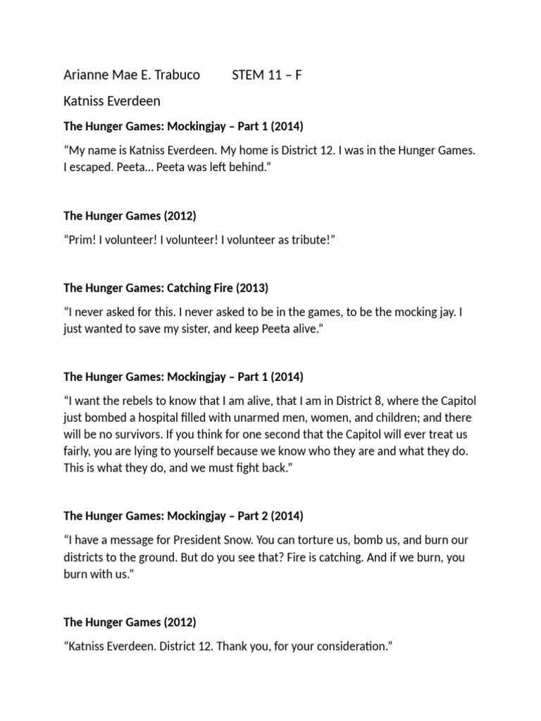 Katniss Everdeen Quotes from Hunger Games | PDF