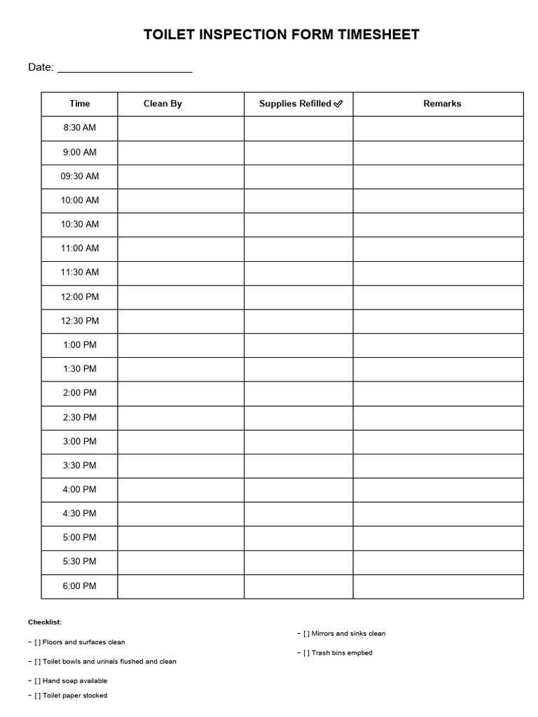 Daily Toilet Inspection Checklist | PDF