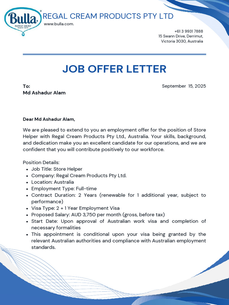 Store Helper Job Offer in Australia | PDF | Employment | Labour Law