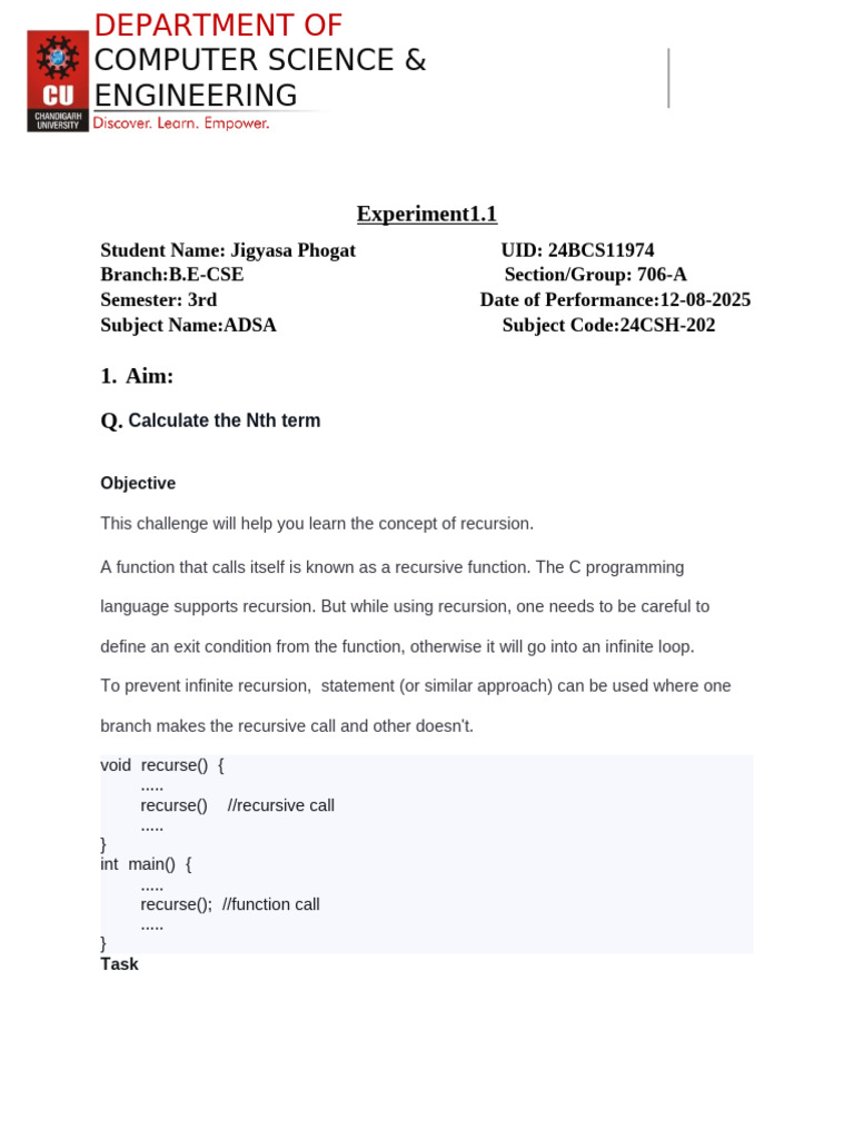 Recursive Nth Term Calculation in C | PDF | Recursion | Software ...