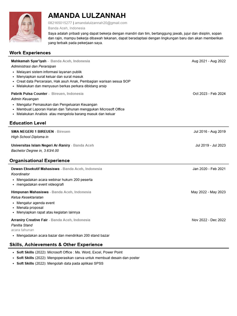 CV ATS (Amanda Lulzannnah) 1mb | PDF