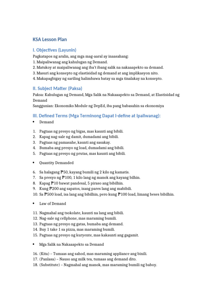 KSA Lesson Plan Demand | PDF