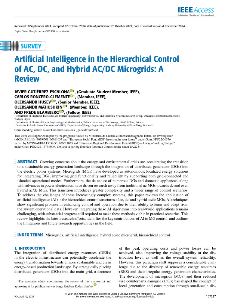 Artificial Intelligence in The Hierarchical Control of AC DC and Hybrid ...