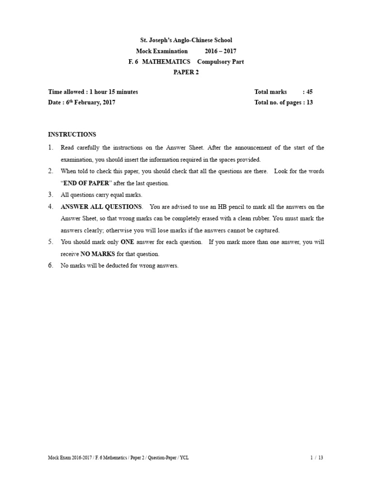 St. Joseph's Anglo-Chinese School S6 Mock Exam 1617 Comp Paper 2 | PDF ...