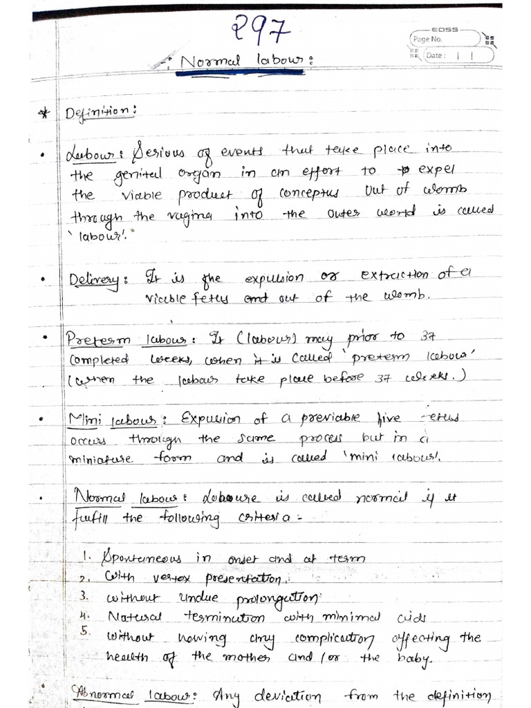 Normal Labour. Handwritten Notes | PDF
