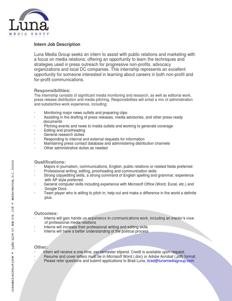 Luna Media Group Internship | PDF