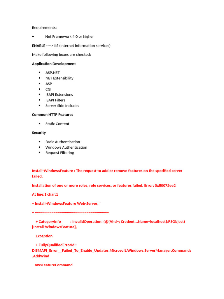 IIS Features Installation Guide | PDF