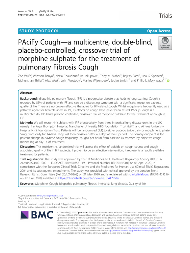 Wu2022 Article PAciFyCoughAMulticentreDouble | PDF | Cough | Morphine