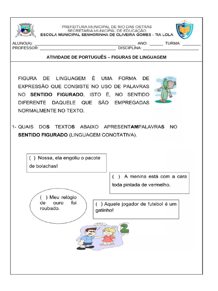 Atividade de Português: Figuras de Linguagem | PDF