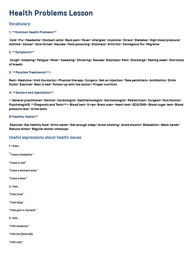 Common Health Problems and Solutions | PDF