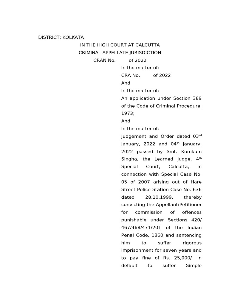 Kolkata High Court Criminal Appeal 2022 | PDF | Burden Of Proof (Law ...