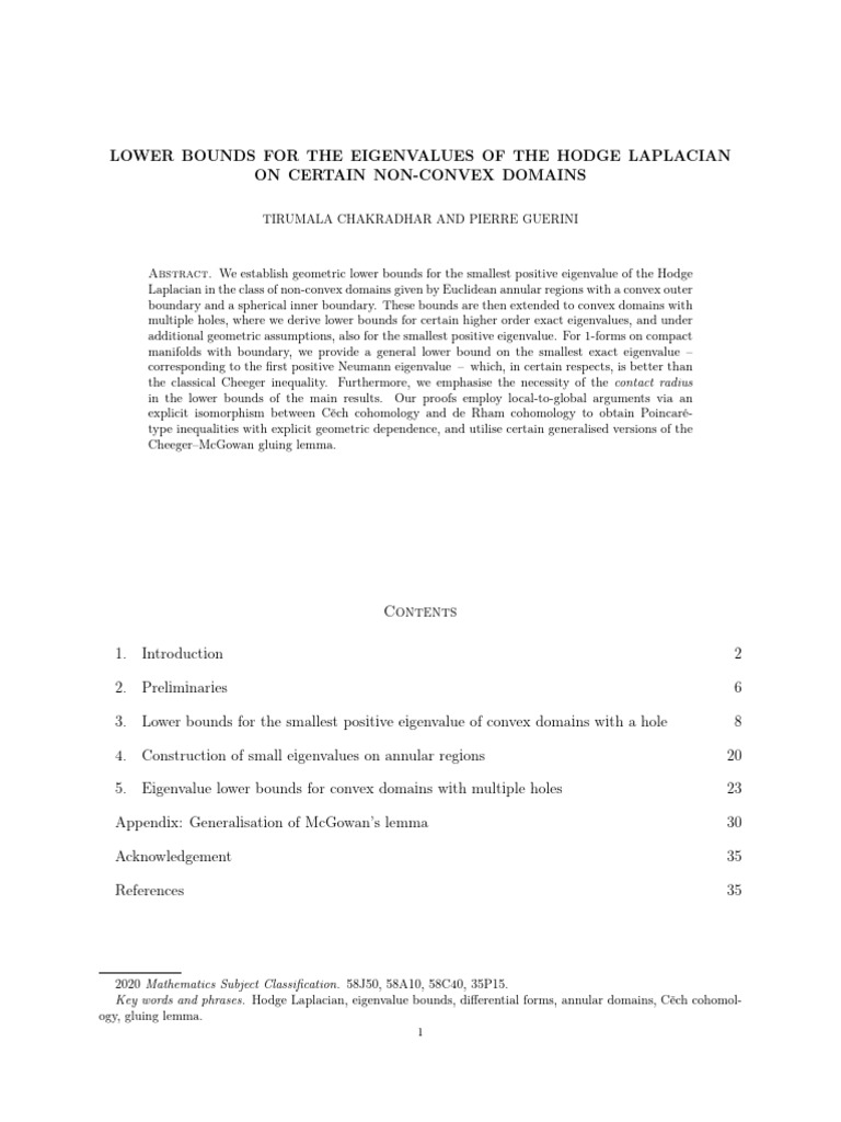 Lower Bounds For The Eigenvalues of The Hodge Laplacian | PDF ...
