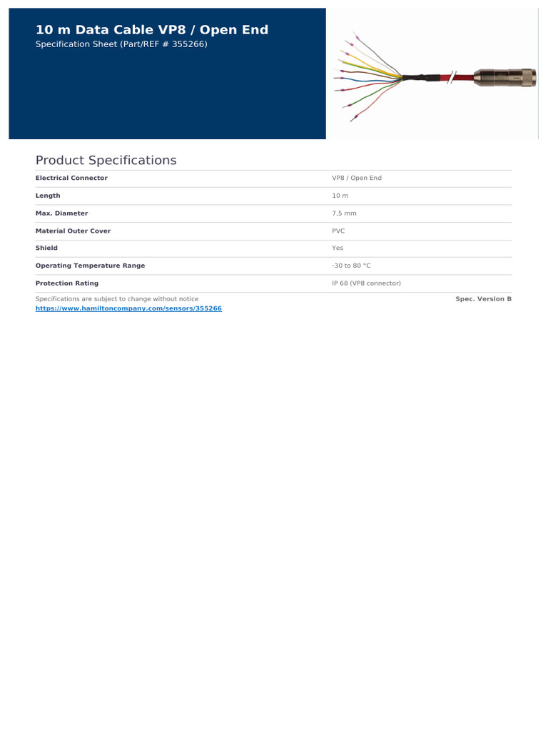 10m VP8 Data Cable Specification Sheet | PDF