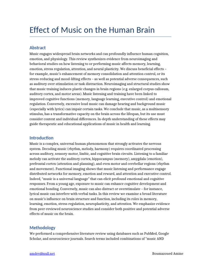 Music's Impact on Brain Function and Health | PDF | Memory ...