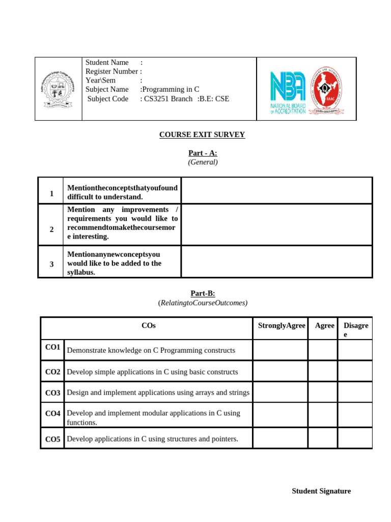 Course Exit Survey-PIC | PDF