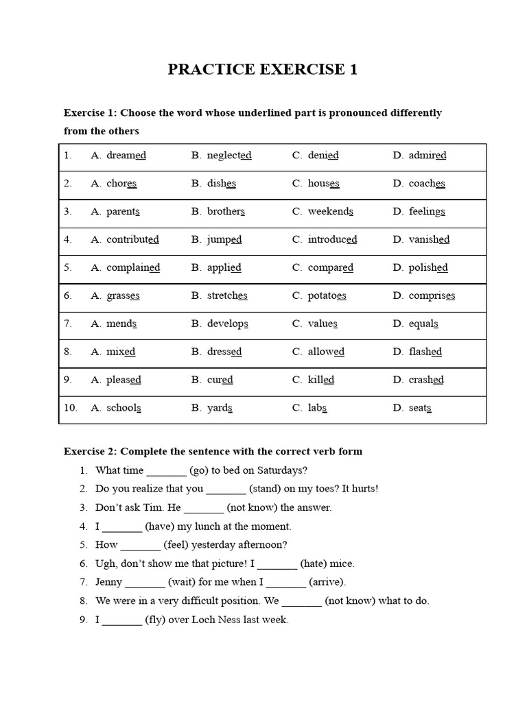 Pronunciation and Verb Form Exercises | PDF