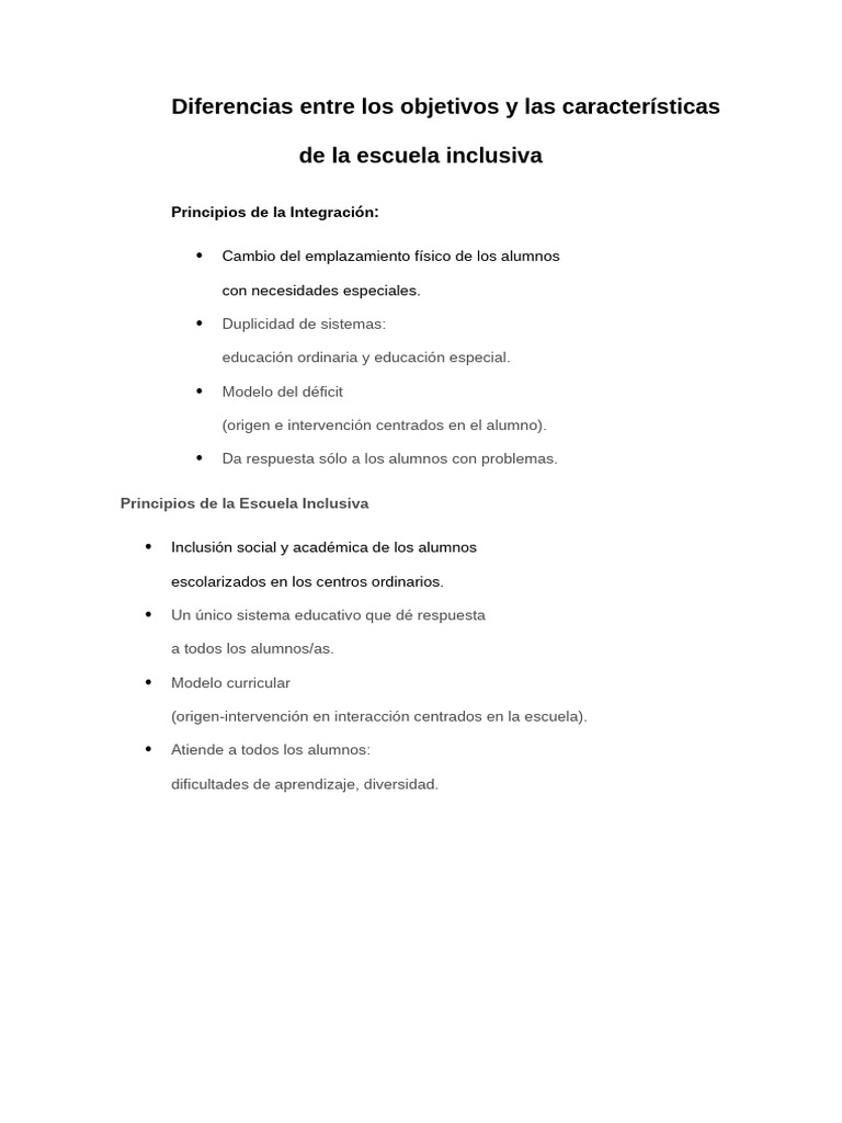 Objetivos y características de la escuela inclusiva | PDF | Inclusión ...