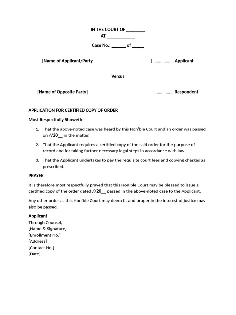 Application for Certified Court Order Copy | PDF