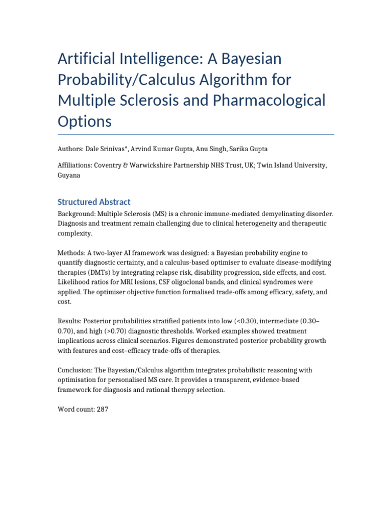 AI Bayesian Algorithm for Multiple Sclerosis | PDF | Multiple Sclerosis ...