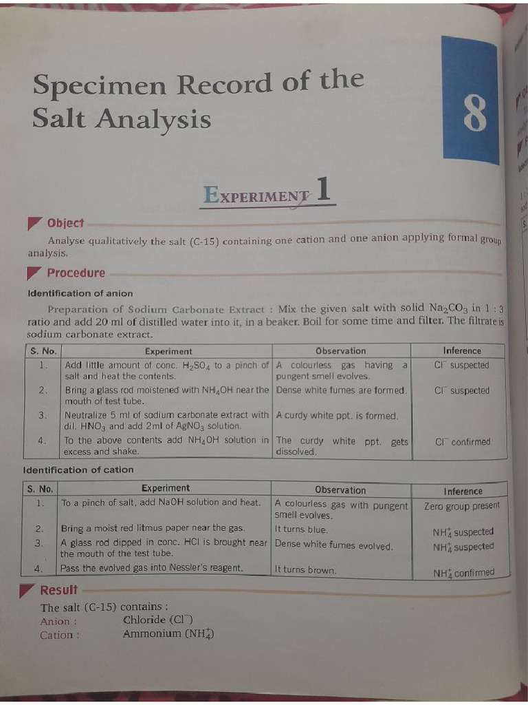 Class 12th Salt Analysis Experiment | PDF