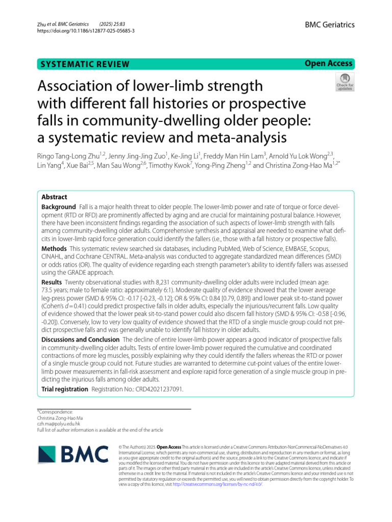 Lower-Limb Strength and Fall Risk in Seniors | PDF | Meta Analysis ...