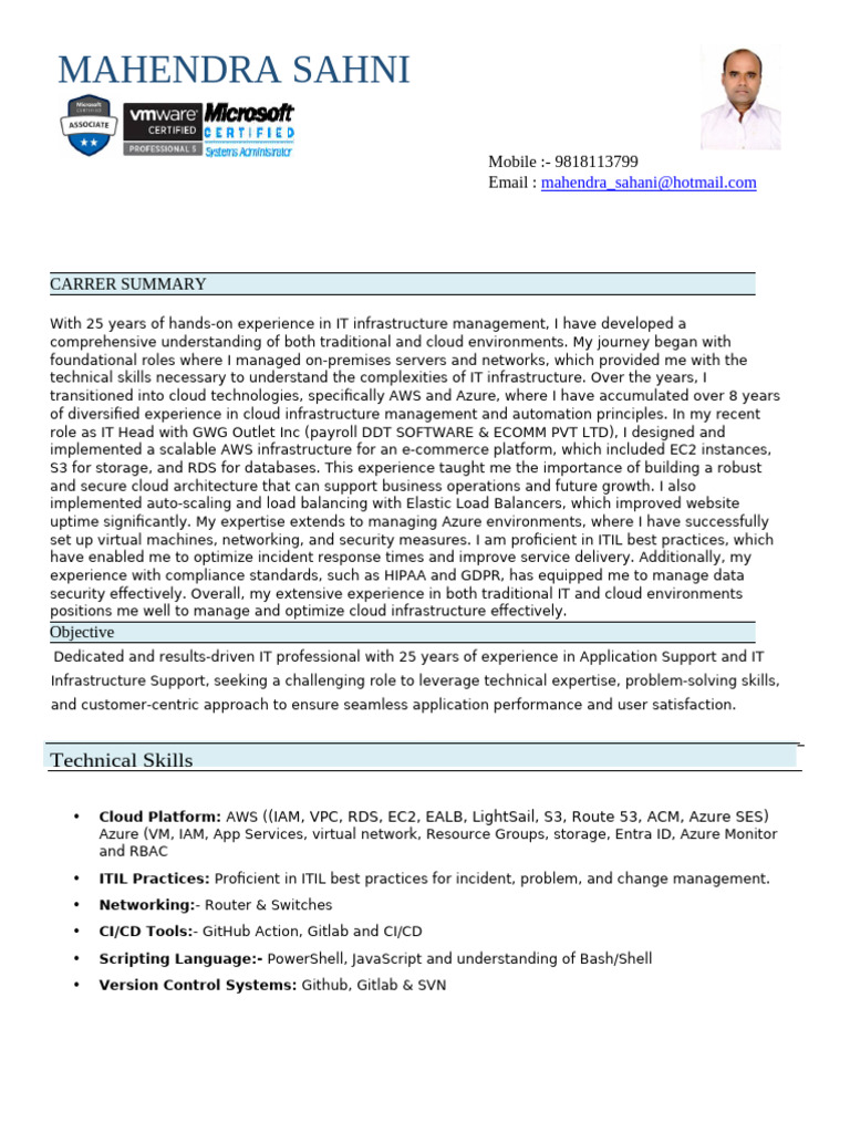 IT Infrastructure & Cloud Expert Resume | PDF | Cloud Computing ...
