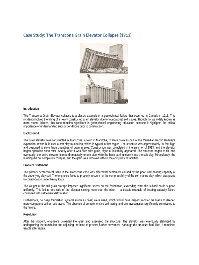 Transcona Grain Elevator Collapse Case Study | PDF | Geotechnical ...