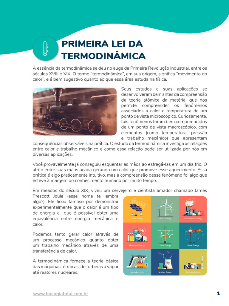Primeira Lei da Termodinâmica Explicada | PDF | Calor | Termodinâmica