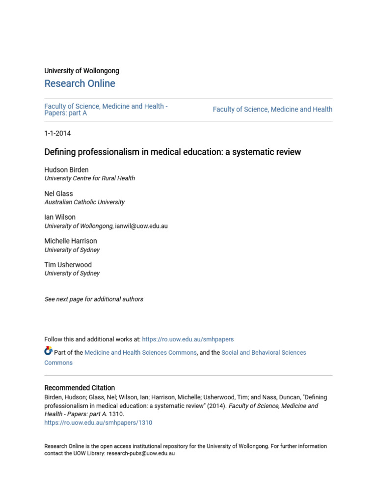 Medical Professionalism: Systematic Review | PDF | Systematic Review ...