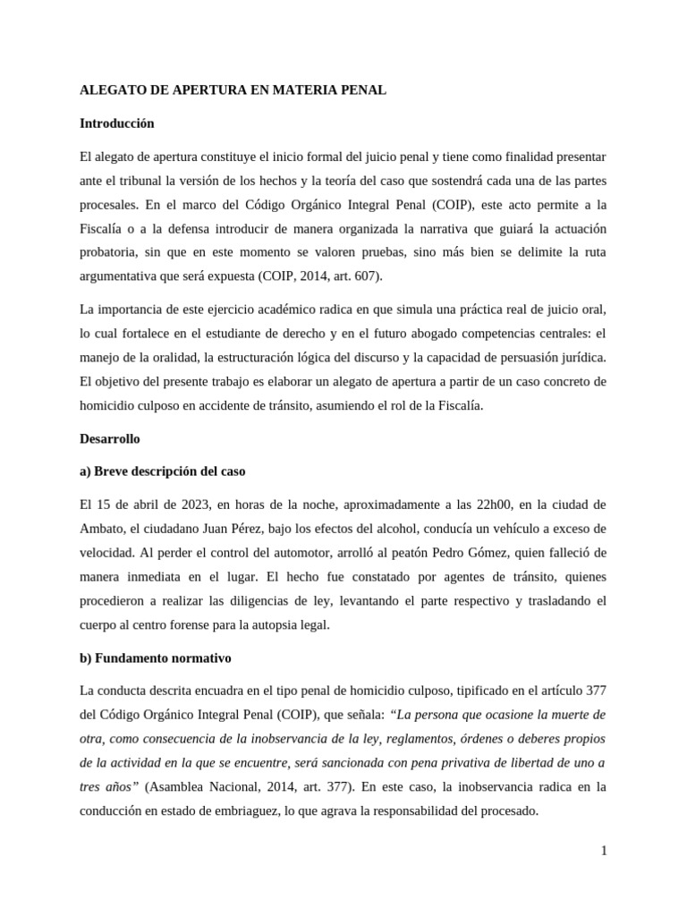 Alegato de apertura en juicio penal | PDF | Derecho penal | Homicidio
