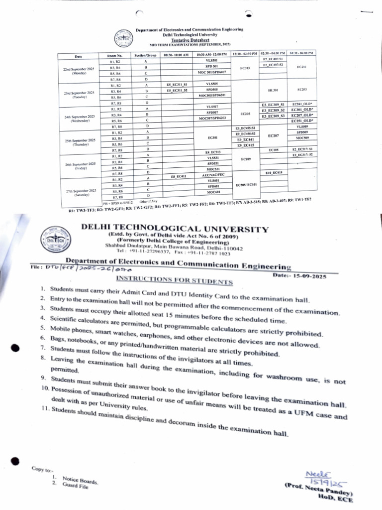 DTU Electronics Midterm Exam Schedule | PDF