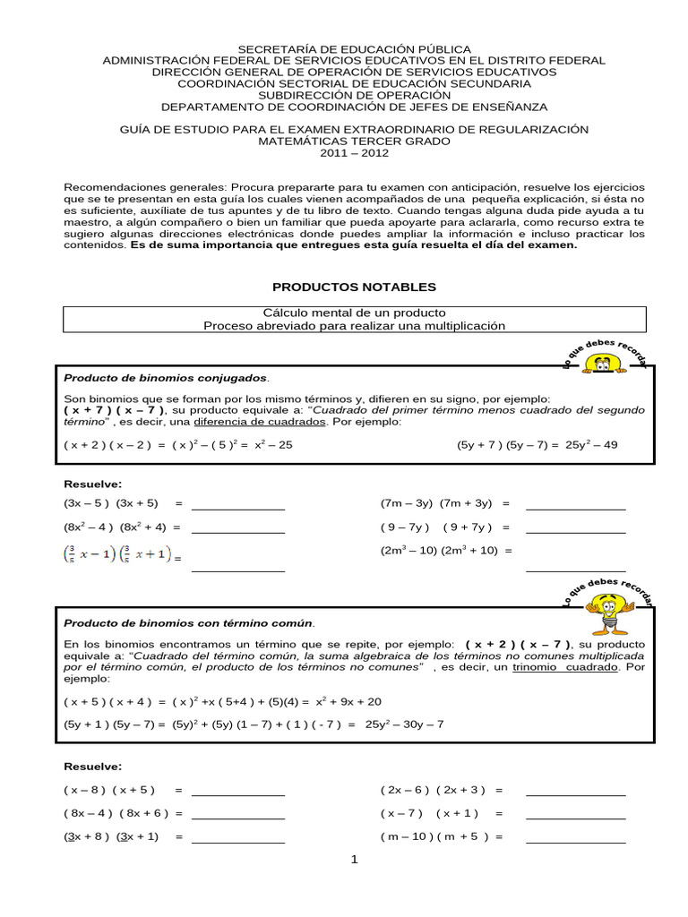 Guía de Estudio Matemáticas 3er Grado | PDF | Factorización | Triángulo