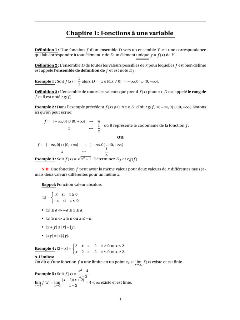 Fonctions à une variable : définitions et exemples | PDF | Physique ...