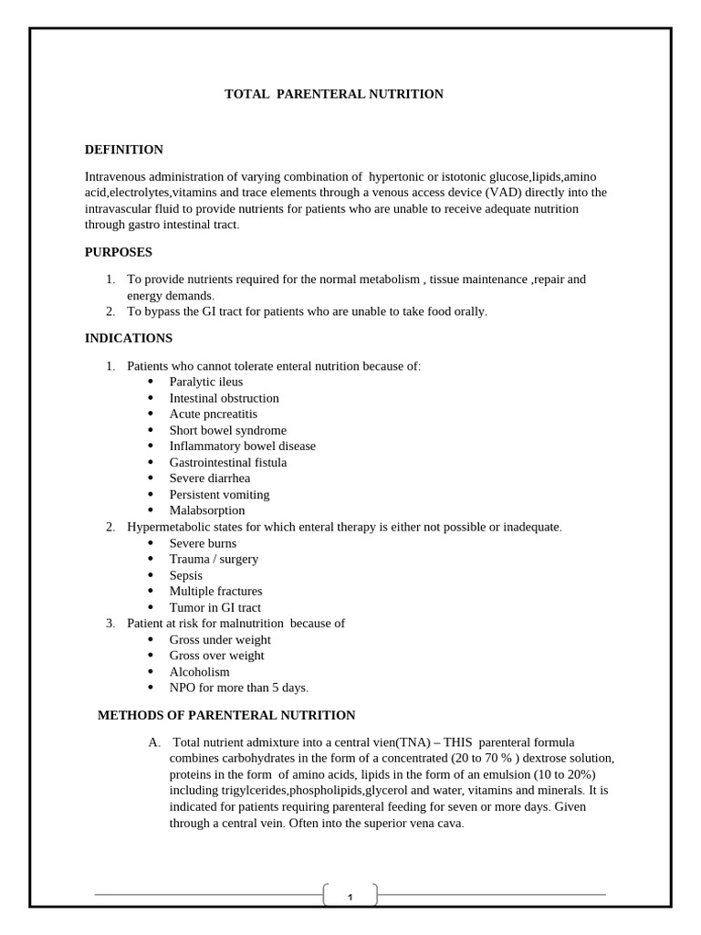 Total Parenteral Nutrition Overview | PDF | Intravenous Therapy ...