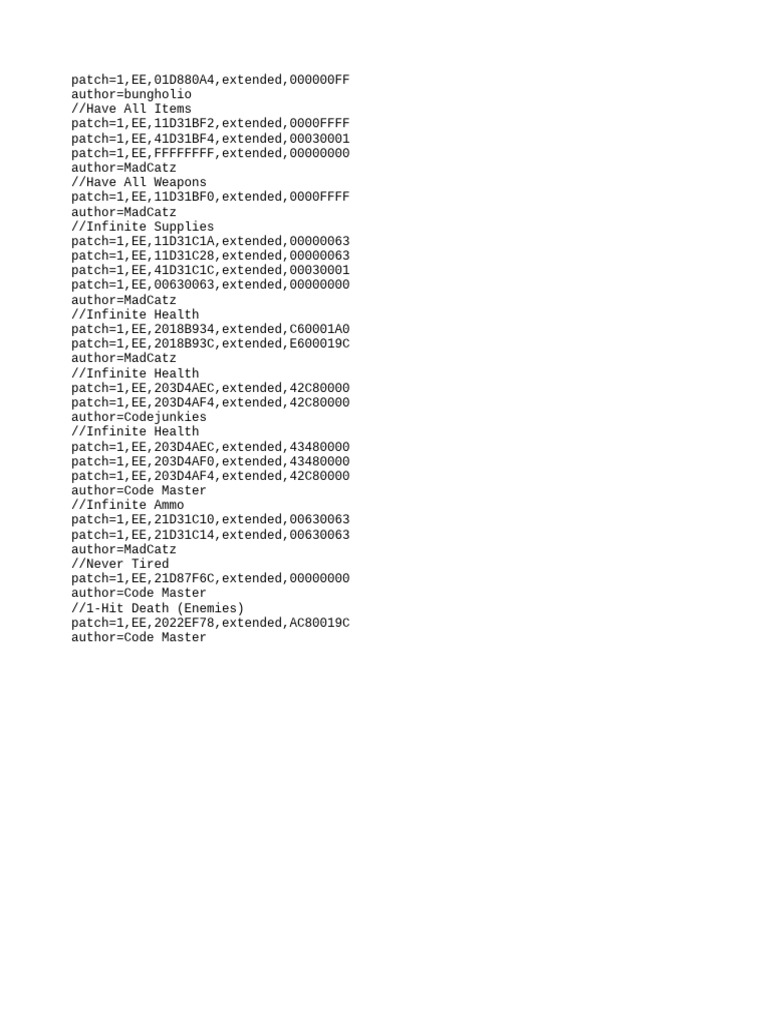 Game Cheats and Patches List | PDF