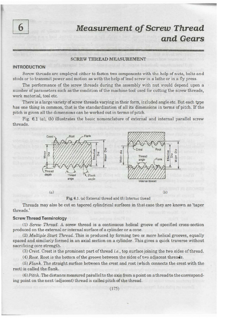 Notes For Measurement of Screw Thread and Gears | PDF