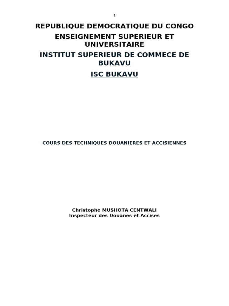 Code des Douanes et Taxe ISC 2025 RDC | PDF | Transport | Impôts