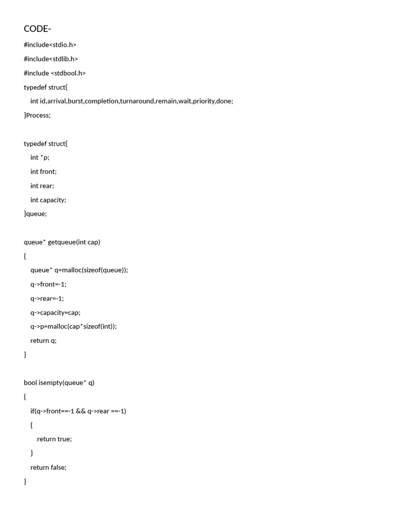 Process Scheduling Algorithms in C | PDF | Queue (Abstract Data Type ...
