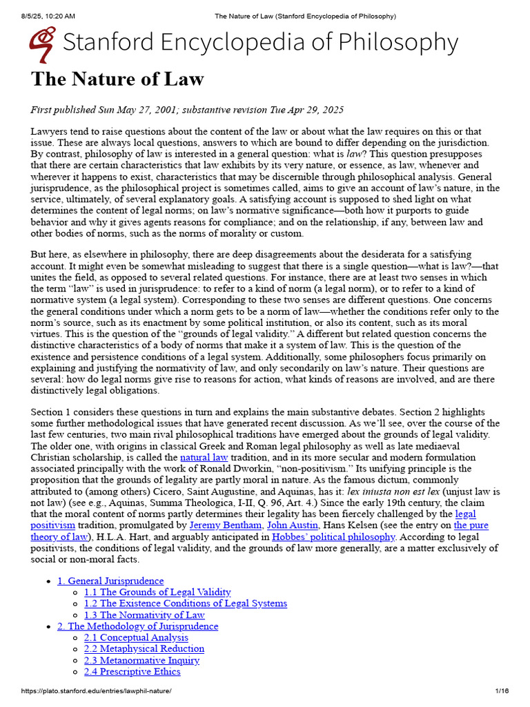 The Nature of Law (Stanford Encyclopedia of Philosophy) | PDF ...