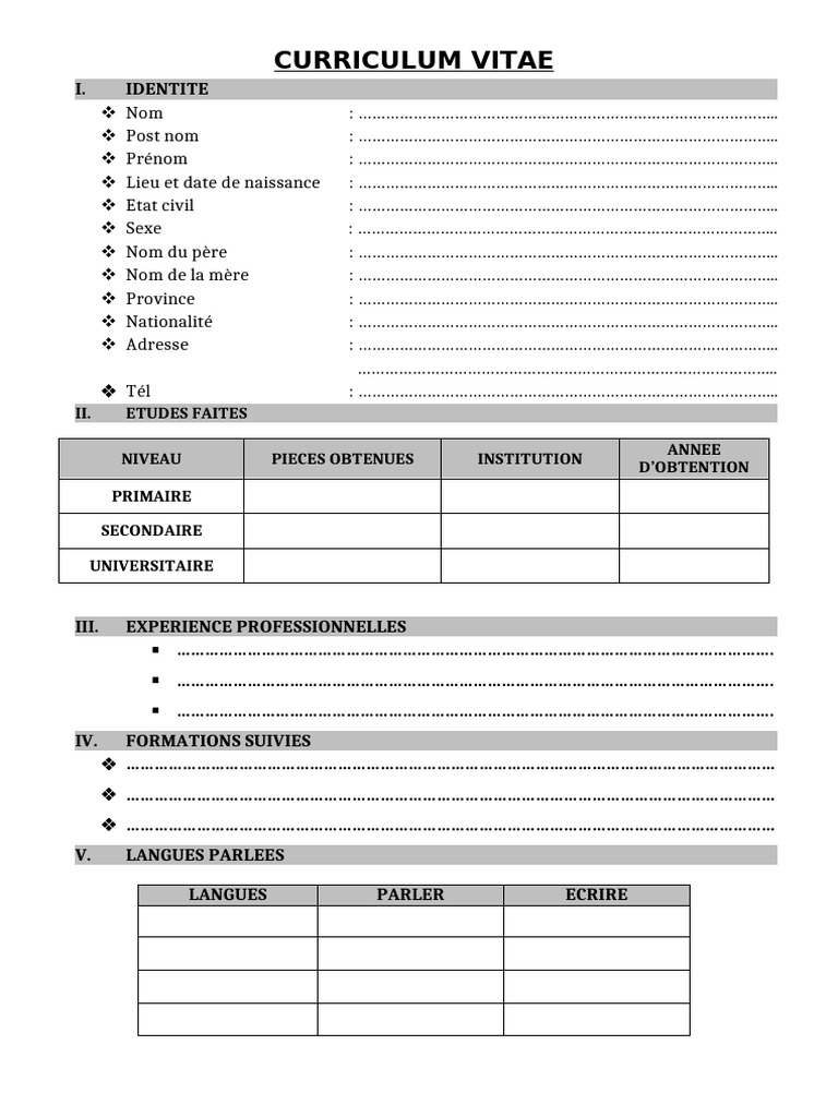 Copie de CV Vierge Avec Experiences Et Formations | PDF
