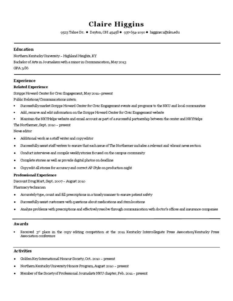 Claire Higgins - Journalism Graduate Resume | PDF | Career & Growth ...