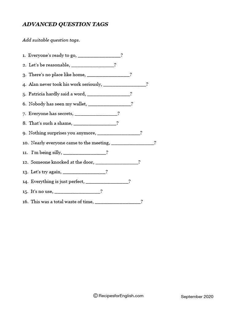 Advanced Question Tags Exercises | PDF