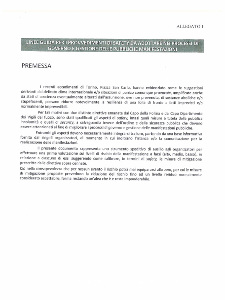 Linee Guida Sicurezza Eventi Prefettura Di Roma 1 | PDF