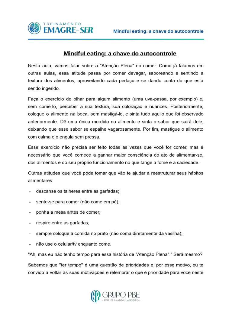 Aula+03+ +Mindful+Eating +a+Chave+Do+Autocontrole | PDF