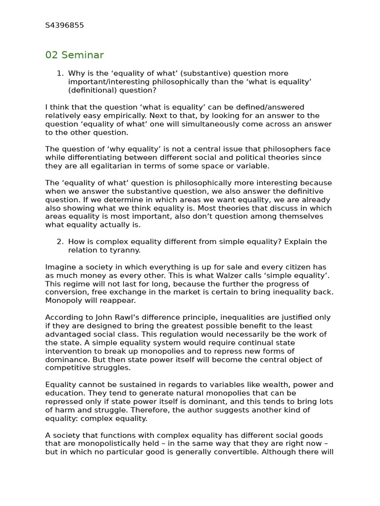 Complex vs. Simple Equality Explained | PDF | Egalitarianism | Social ...