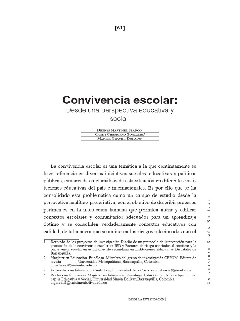 Mejora de la convivencia escolar en Colombia | PDF | Escuelas | Aprendizaje